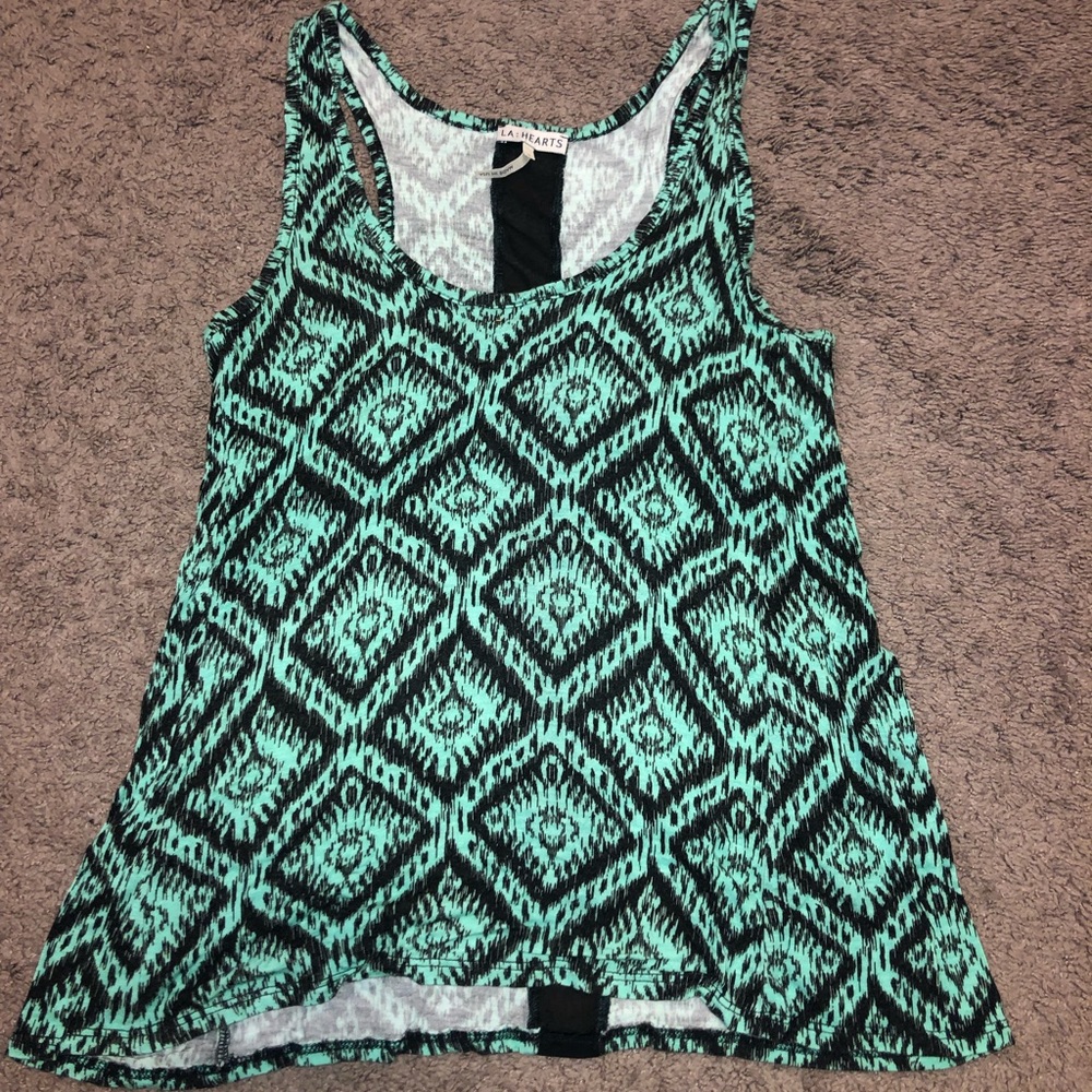 Chevron printed mint green and black tank top